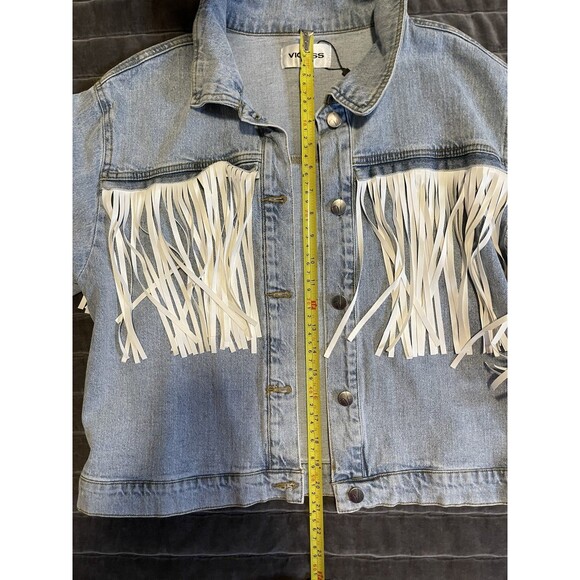 NewW tags BRIDE Denim L Jean Jacket fringe bachelorette party wedding honeymoon - Picture 14 of 14